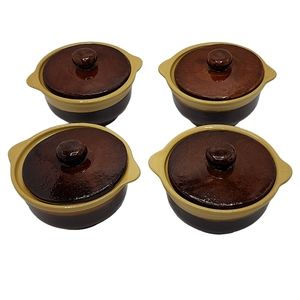 Vintage PV‎ Pleasant Village Lidded Stoneware Bowl Set of 4